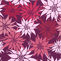 Fototapeta premium Seamless floral background hawaii inspired flowers in pink