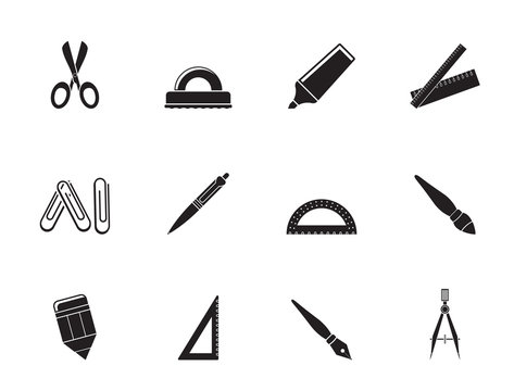 Silhouette school and office tools icons