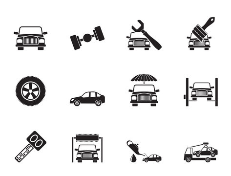 Silhouette auto service and transportation icons