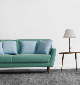Elegant contemporary fresh interior with bluw sofa