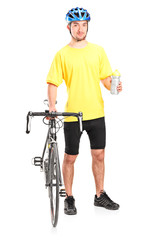 Male biker holding a water bottle