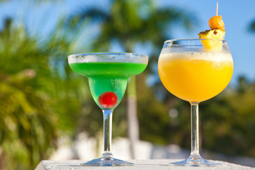 Colorful cocktails close up