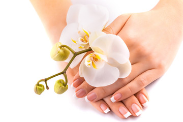 beautifulmanicure with white orchid on white