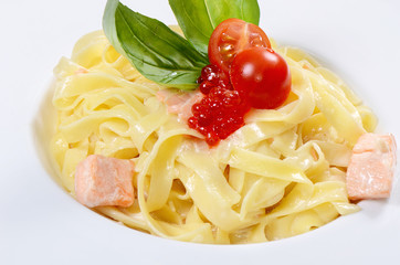 Fettuccini with salmon and creamy sauce