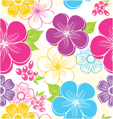 Seamless floral background with summer flowers and leaves - 64944750