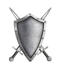 medieval knight shield with crossed swords isolated on white