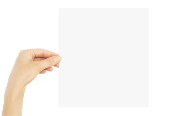Obraz premium Hand holding paper isolated on white