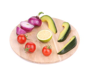 Assorted vegetables and fruits.