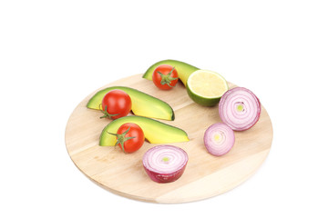 Assorted vegetables and fruits.