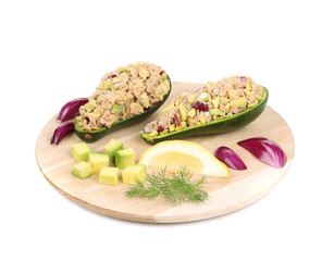 Avocado salad with tuna.