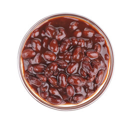 Glass bowl with red beans.