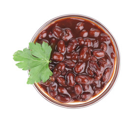 Glass bowl with red beans.