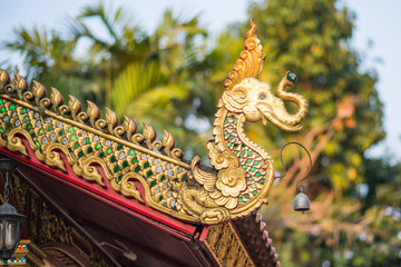 Fototapeta na wymiar Elephant structure decoration on gable of Thai temple