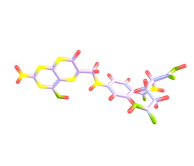Folic acid (vitamin M, vitamin B9) molecular structure on white