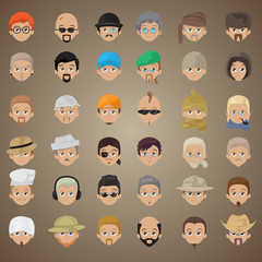 Cartoon Faces Set - Isolated On Brown Background