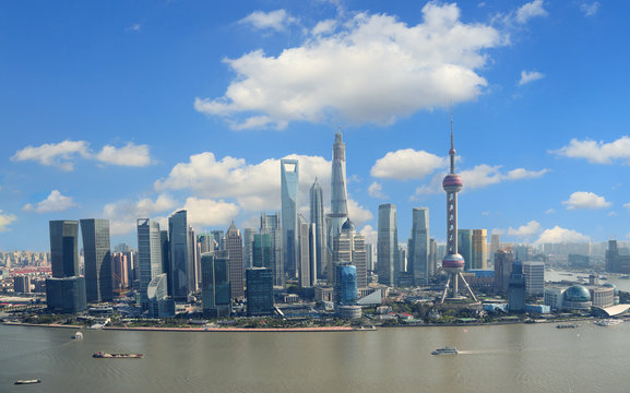 Aerial photography Shanghai skyline