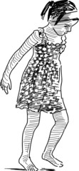 little girl walks barefoot