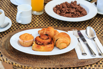continental breakfast with croissants