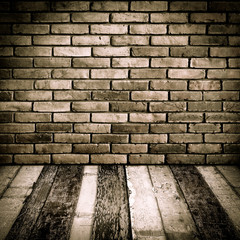 Room perspective,Grunge Brick wall and wood ground