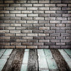Room perspective,Grunge Brick wall and wood ground