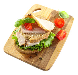 Delicious sandwiches with meet isolated on white