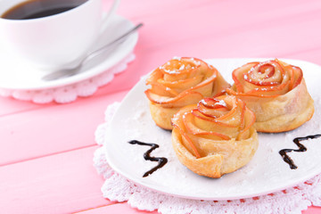 Tasty  puff pastry with apple shaped roses