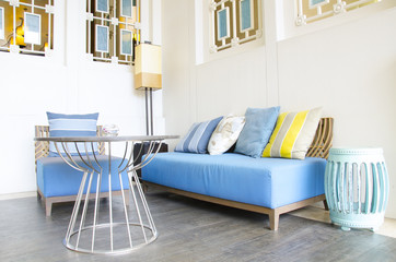 Modern outdoor living room in blue tone