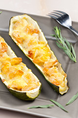 baked prawns on zucchini