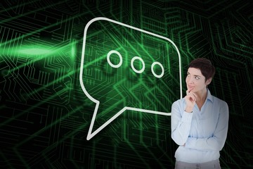 Composite image of speech bubble and thinking businesswoman