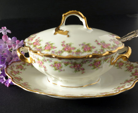 Limoges China Covered Gravy Bowl
