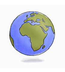 Hand drawn sketchy Earth pencil and watercolors