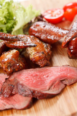 sausages on a wooden cutting board