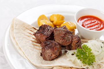 fried meat with sauce