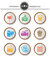 Photography buttons,Wood style on white background