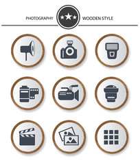 Photography buttons,Wood style on white background