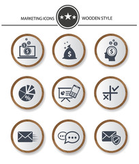 Marketing buttons,Wood style on white background