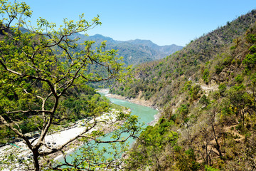Holy Ganges river that flows in valley, India