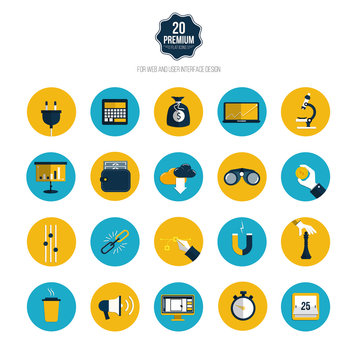 Set of icons for mobile app and web. Flat desing with trendy col