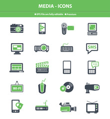 Media icons on white background,Green version,vector