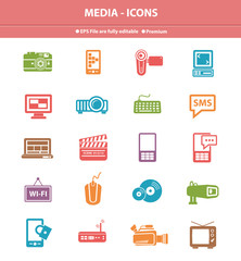 Media icons on white background,Colorful version
