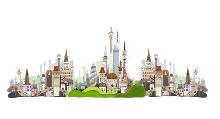 Obraz premium Beautiful city background with lots of buildings and cranes 