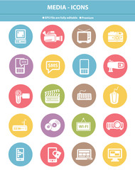 Media icons on white background,Colorful version