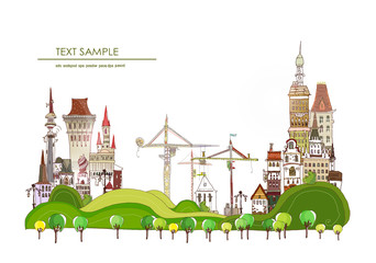Obraz premium Beautiful city background with lots of buildings and cranes 