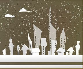 Paper city background with buildings and trees