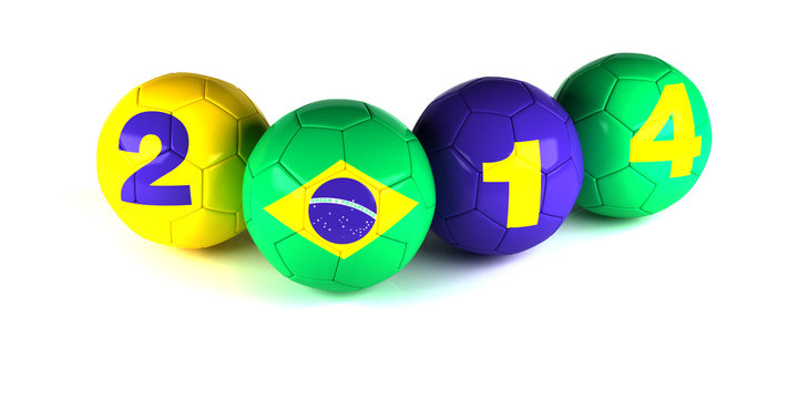 Digits of 2014 year and brazi flagl with soccer balls