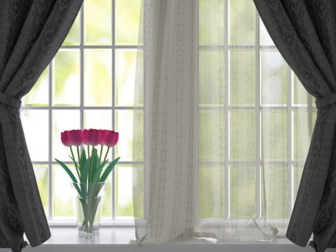 Tulips on a windowsill.