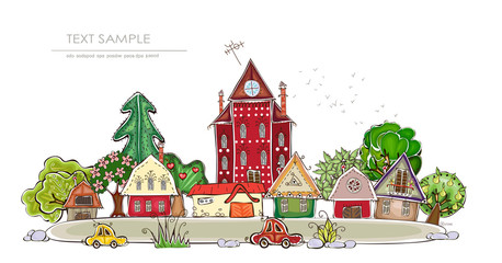 City and village, Happy world collection illustration