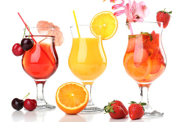 Refreshing fruit cocktails isolated on white