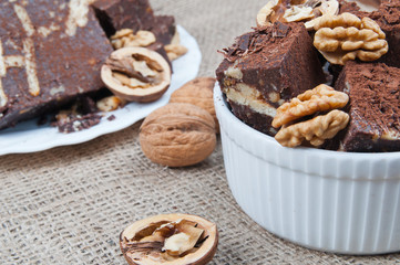 Homemade chocolate with nuts and biscuits