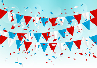Fototapeta premium Independence Day flags on sky background